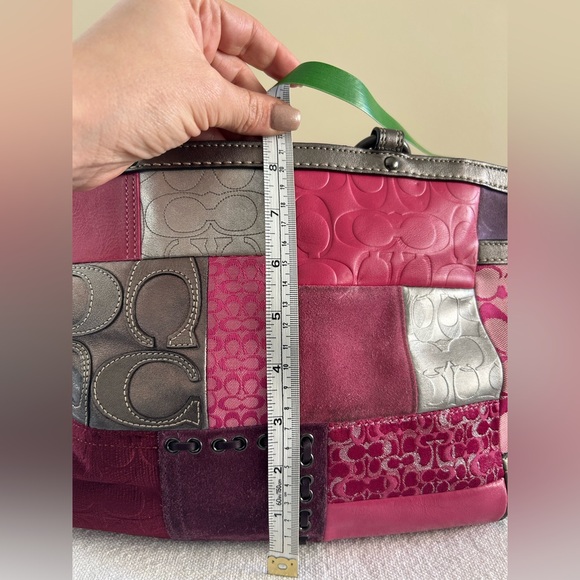 Coach Patchwork Shoulder Bag Purse Calico Pink Grey Metallic Leather Suede - Picture 11 of 13